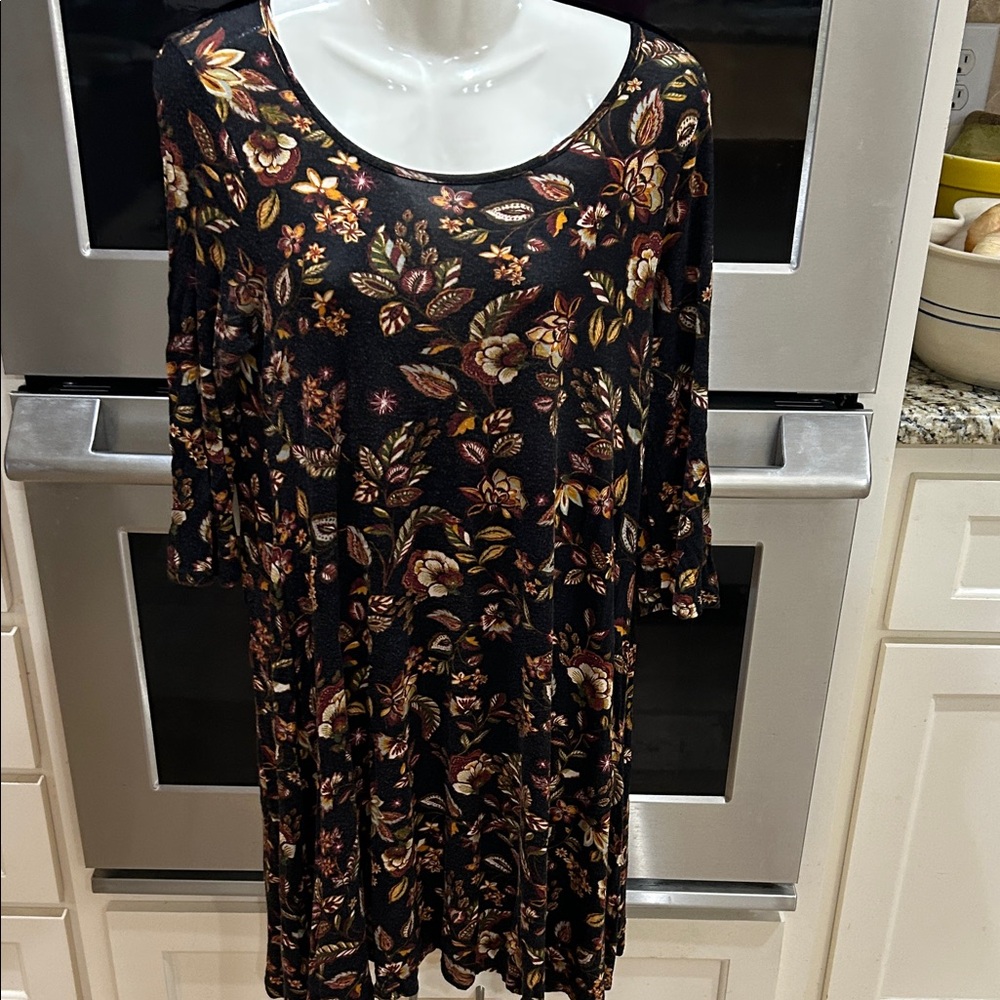 SJS Black Dress with Multicolor Floral Design